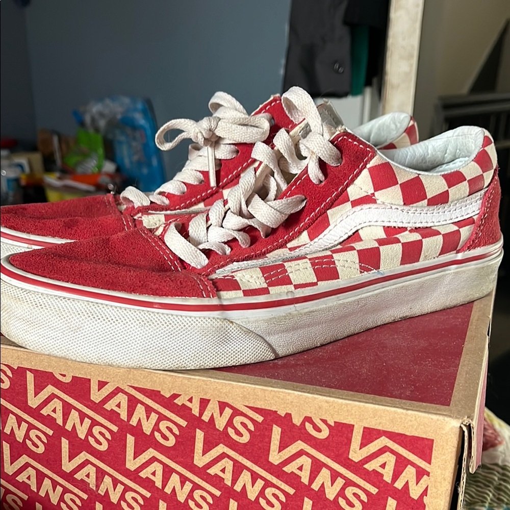 Vans Red and White Checkered Sneakers